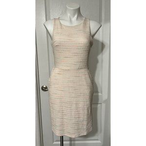 Loft Women's Sleeveless Criss Cross Back Pockets A-Line Dress Cream/Pink 4 NWOT
